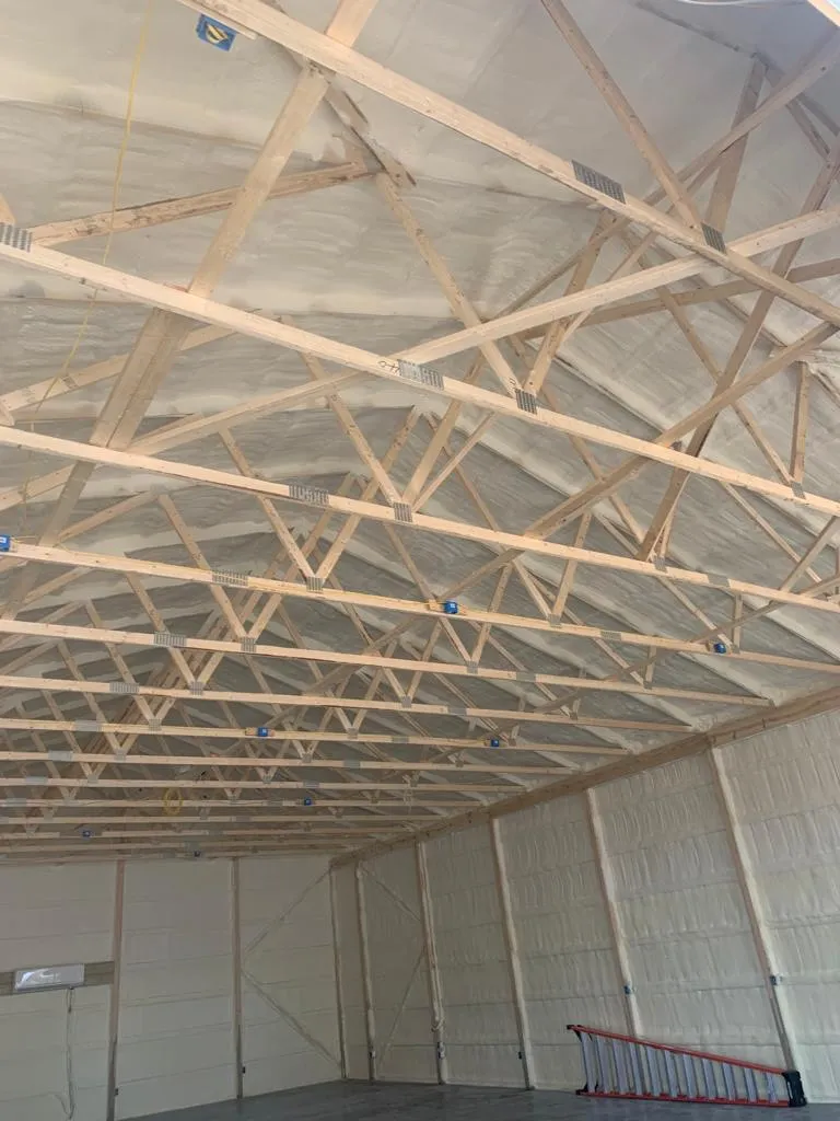Foam insulation along a roofline